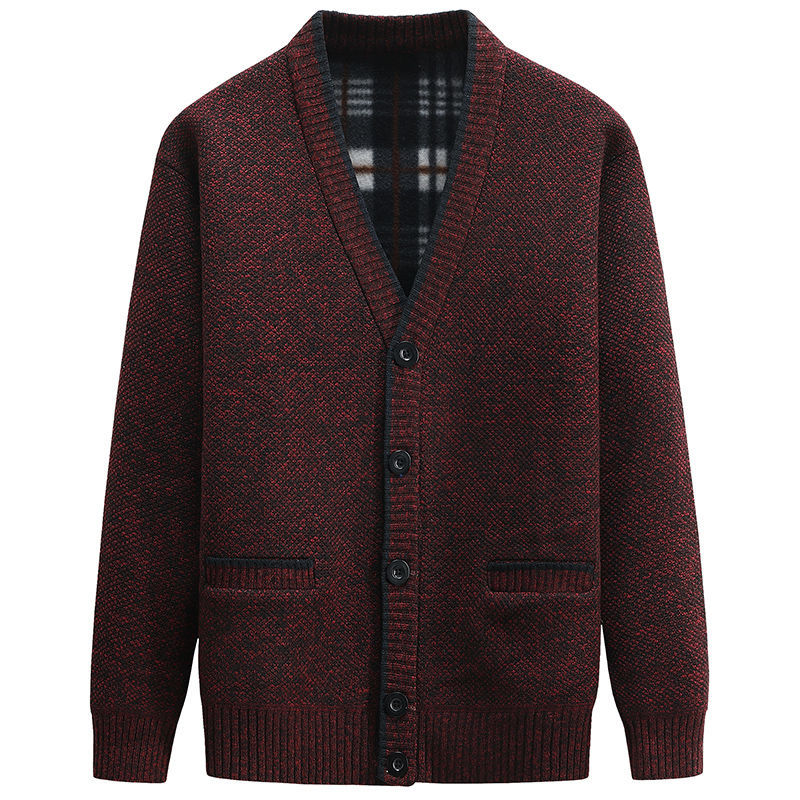 Herren Strickjacke mit kariertem Innenfutter und praktischen Taschen