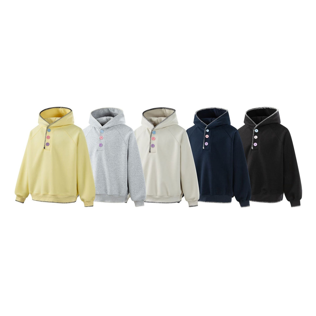 Damen Kapuzenpullover mit halber Knopfleiste, dekorativer Sattelnaht und Oversize-Schnitt Nord Taschen