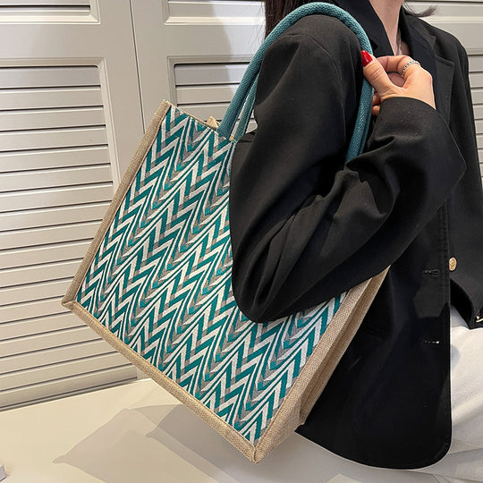 Damen Jute-Shoppertasche mit modernem Wellenmuster und stabilen Tragegriffen Nord Taschen