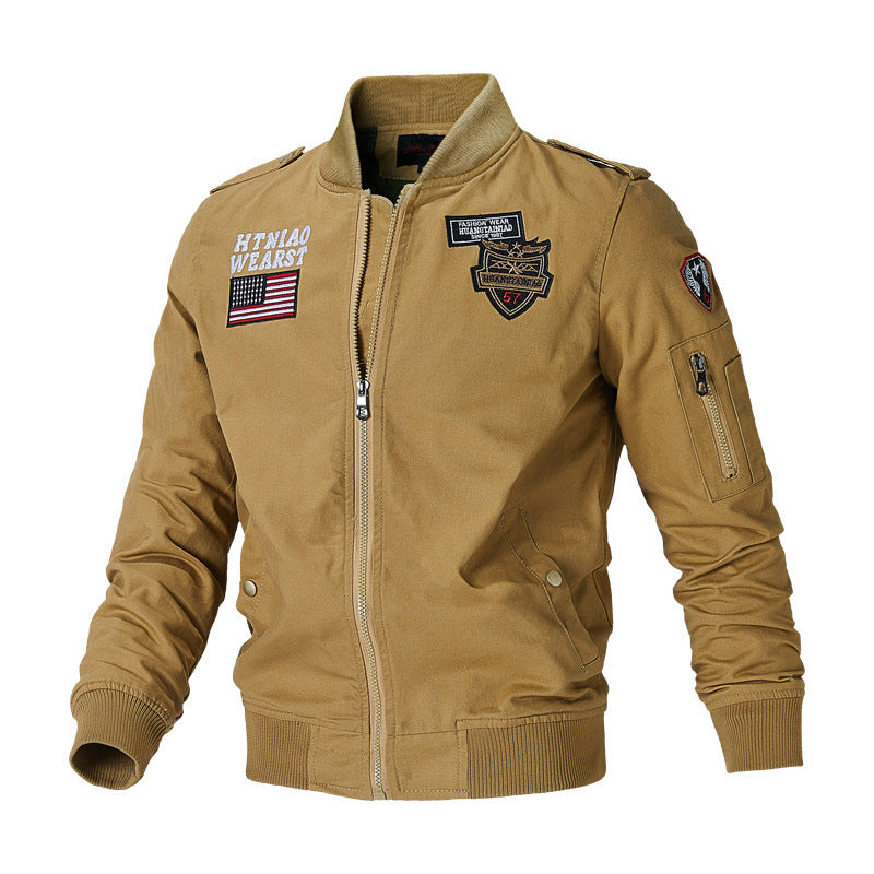 Herren  militärisch inspirierte Bomberjacke mit Abzeichen, Ärmeltasche, Schulterpatten und geripptem Saum Nord Taschen