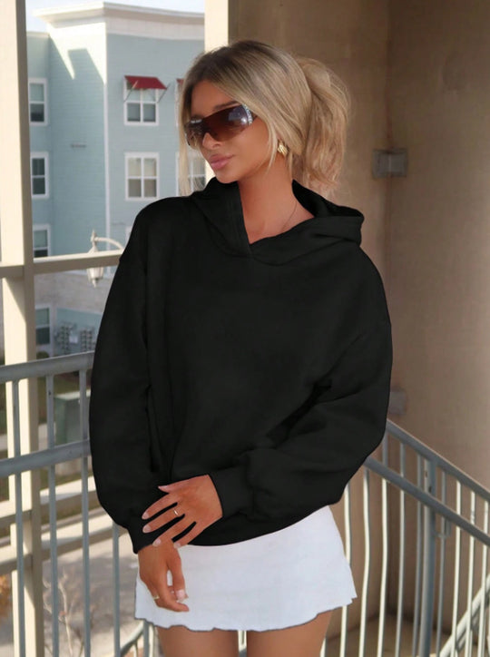 Damen Oversize-Kapuzenpullover aus weichem Baumwollmix mit Rippbündchen Nord Taschen