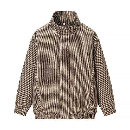 Damen Kurze Boxy-Übergangsjacke im Hahnentritt mit Stehkragen und Gummibund Nord Taschen