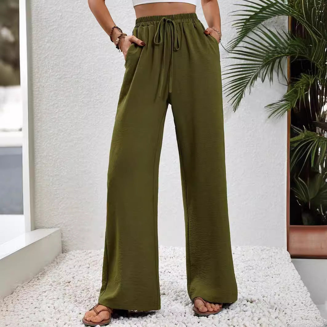Damen Weite Palazzohose mit hohem Elastikbund, Kordelzug und Eingrifftaschen Nord Taschen