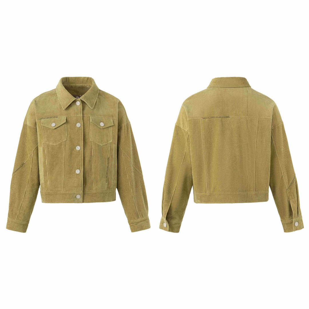 Damen Kurz geschnittene Cord‑Truckerjacke im Boxy‑Cut mit Pattentaschen Nord Taschen