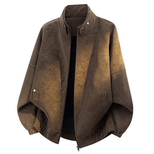 Herren Oversize Velours-Optik Bomberjacke mit hohem Stehkragen, asymmetrischer Brustpasse & elastischem Saum Nord Taschen