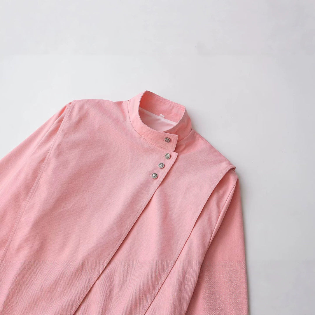 Damen Asymmetrische Kurzjacke mit Stehkragen und überlappender Schulterpasse Nord Taschen