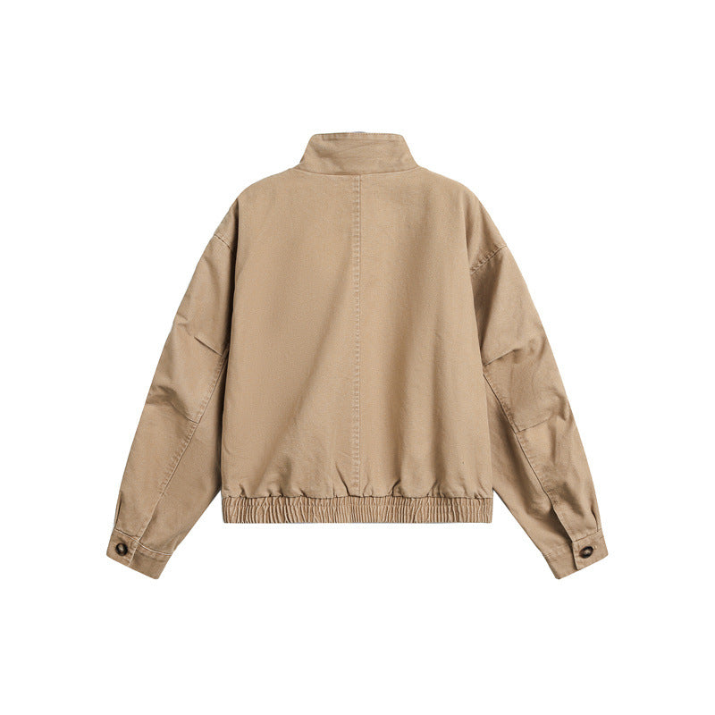 Unisex Kurz geschnittener Boxy-Canvas-Blousonjacke mit Funnelkragen, Aufgesetzten Klappentaschen und Elastischem Saum Nord Taschen