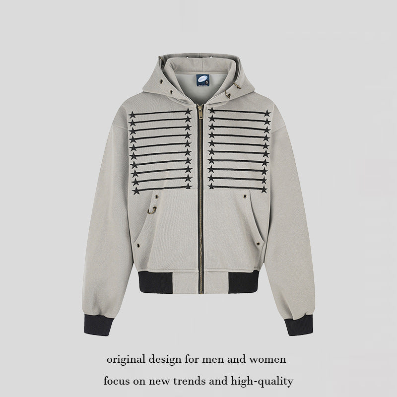Damen Kapuzen‑Sweatjacke im Boxy‑Schnitt mit Stern‑Ziernähten, Metallösen und Kängurutaschen Nord Taschen