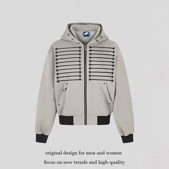 Damen Kapuzen‑Sweatjacke im Boxy‑Schnitt mit Stern‑Ziernähten, Metallösen und Kängurutaschen Nord Taschen