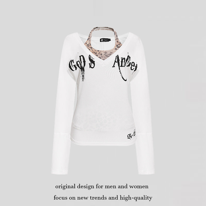 Damen Lagen-Langarmshirt mit integriertem Neckholder und Vintage-Grafik Nord Taschen