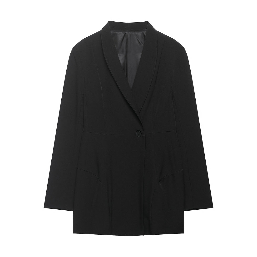 Damen Floraler Schalkragen-Blazer mit lockerem Schnitt und aufgesetzten Taschen Nord Taschen