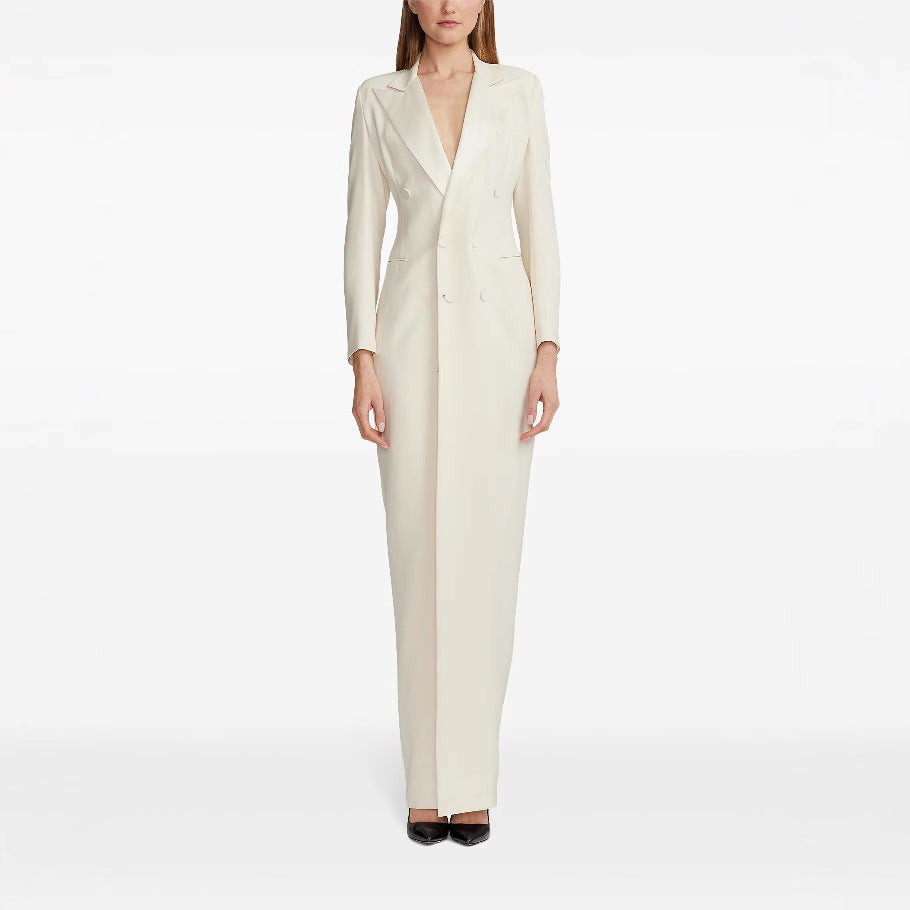 Damen Lange Smokingsakko-Kleid mit tailliertem Schnitt und Beinschlitz Nord Taschen