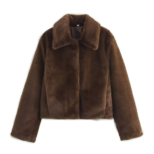 Damen Cropped Kunstfell‑Blouson mit Umlegekragen und weichem Teddy‑Fauxfur Nord Taschen