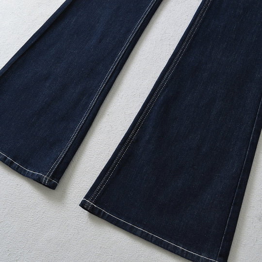Damen Flared-Jeans mit dekorativer Mittelnaht und Kontrastnähten Nord Taschen