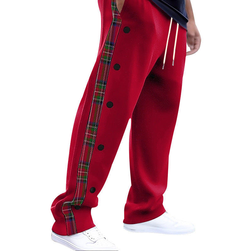 Herren lockere Jogginghose mit seitlichem Karostreifen und Druckknopfleiste Nord Taschen