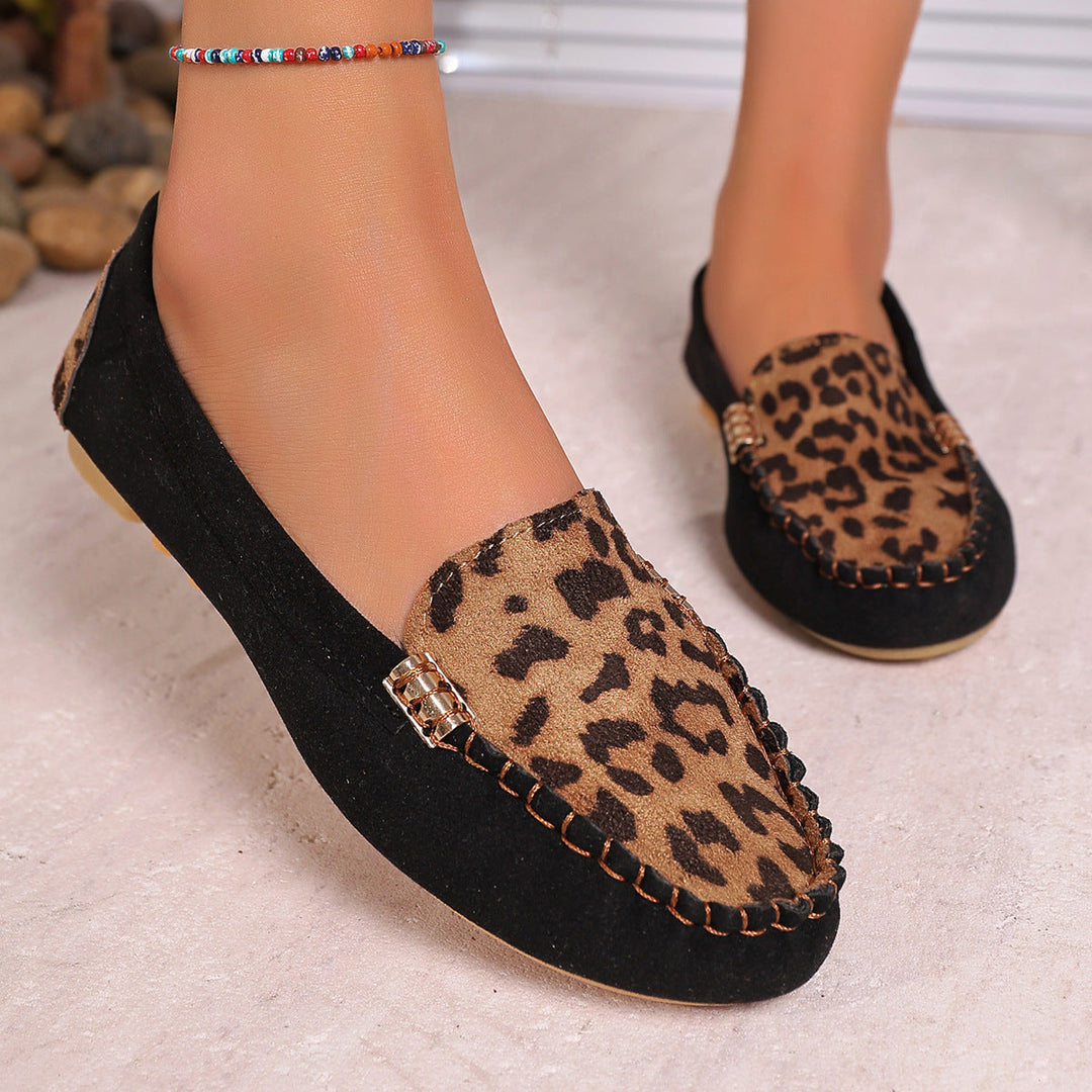 Damen Mokassin-Schuhe mit Leopardenmuster und exklusiven Verzierungen Nord Taschen