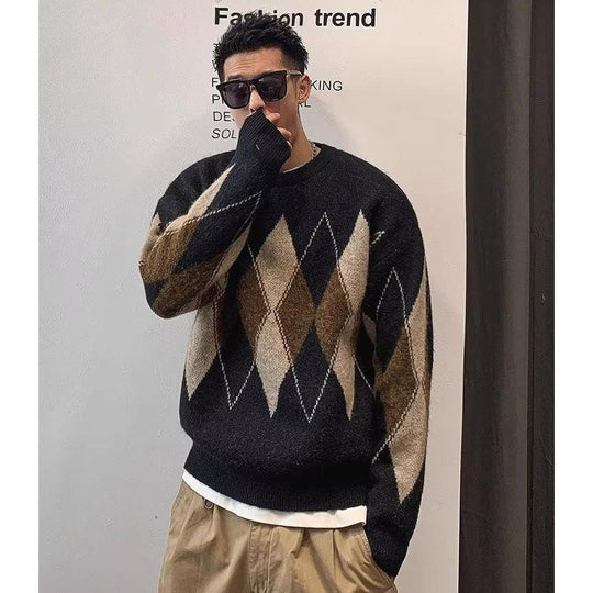 Damen Modischer Grobstrickpullover mit Rautenmuster Nord Taschen