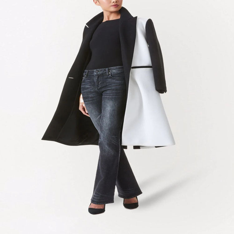 Damen Taillierter Midi‑Longcoat im Clean‑Tailoring mit kontrastiertem Innenfutter und Schalkragen Nord Taschen