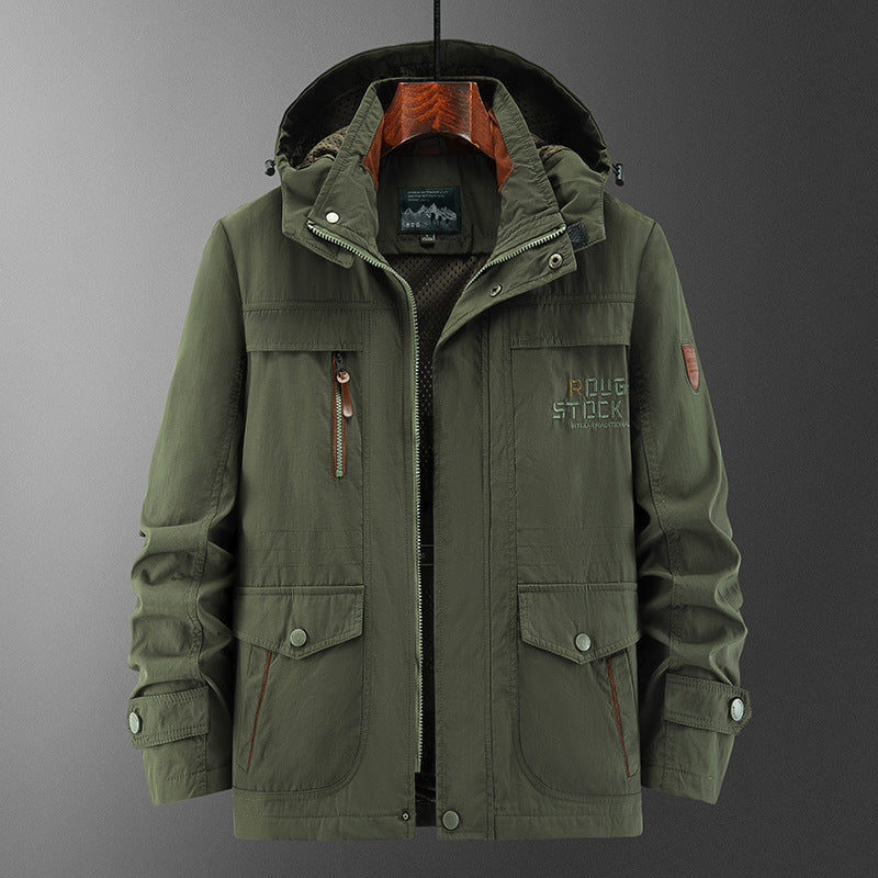Herren Technische Feldjacke mit Kapuze, Multifunktionstaschen und atmungsaktivem Meshfutter Nord Taschen