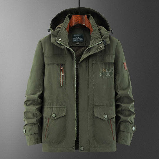 Herren Technische Feldjacke mit Kapuze, Multifunktionstaschen und atmungsaktivem Meshfutter Nord Taschen
