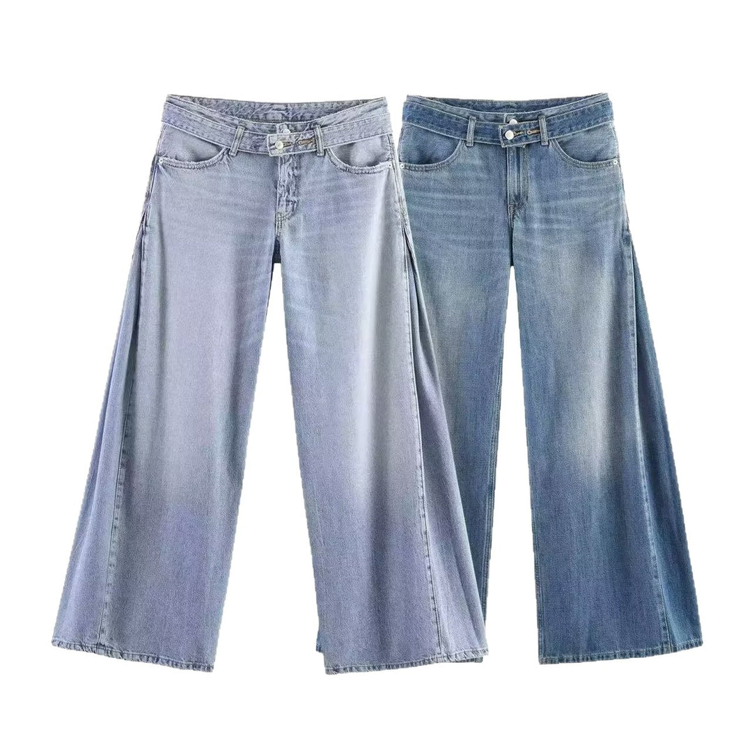 Damen Weite Denim-Hose mit extraweitem Schlag und seitlichen Falteinsätzen Nord Taschen