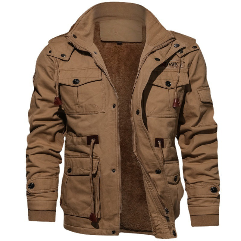 Herren winddichte Multifunktions‑Fieldjacke aus Canvas mit wärmender Teddyplüsch‑Innenlage und verstellbarem Kordzug Nord Taschen