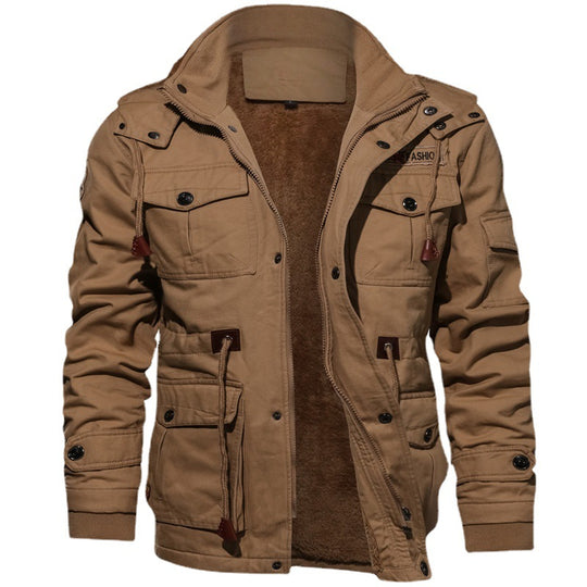 Herren winddichte Multifunktions‑Fieldjacke aus Canvas mit wärmender Teddyplüsch‑Innenlage und verstellbarem Kordzug Nord Taschen