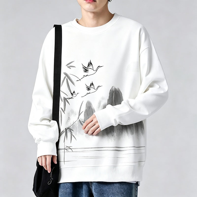 Unisex Oversize‑Sweatshirt mit Pinsel‑Print & geripptem Saum Nord Taschen