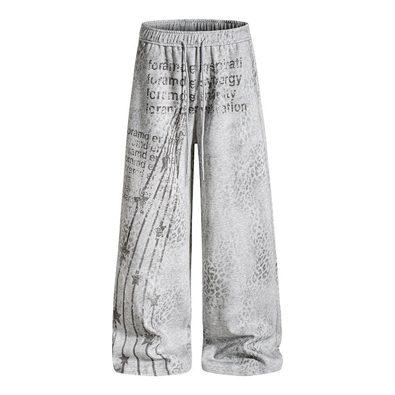 Damen Weite Palazzo-Joggpants mit Tunnelzugbund, Statement-Print und Vintage-Waschung Nord Taschen