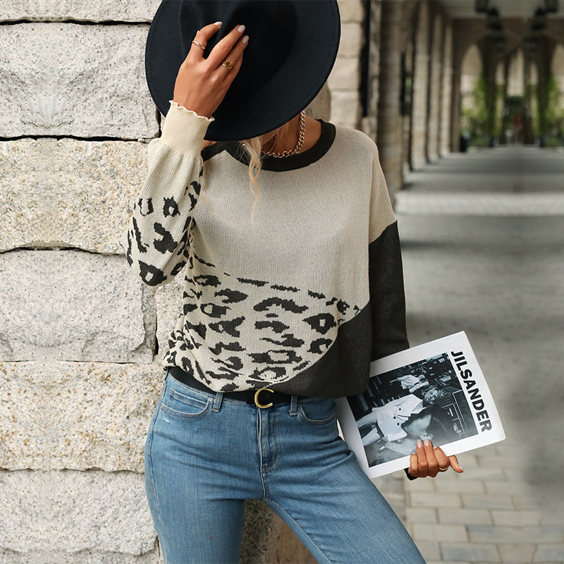 Damen Lässiger Strickpullover mit Leopardenmuster Nord Taschen