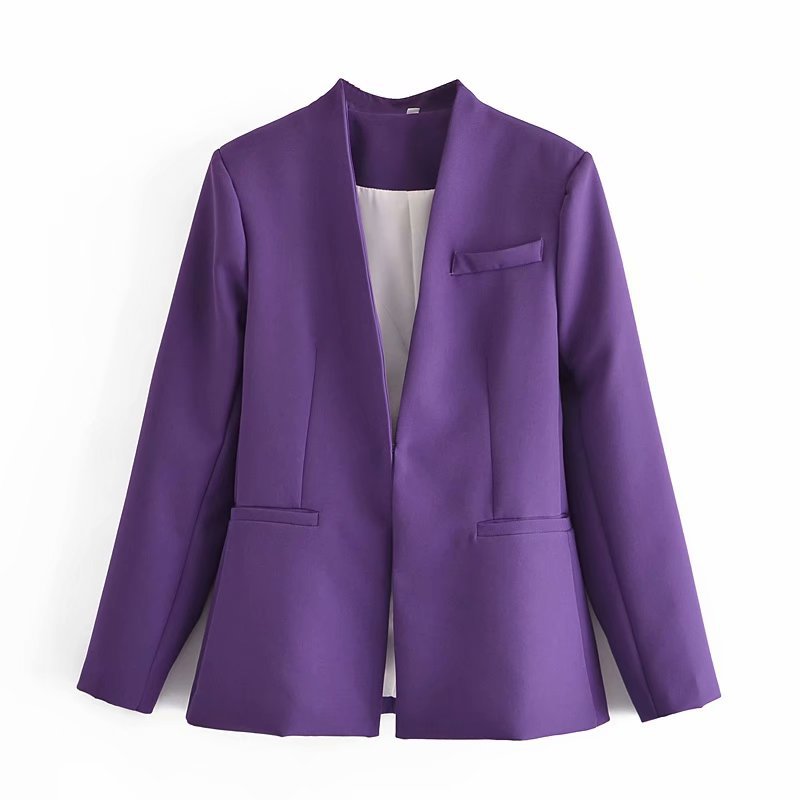 Damen Taillierter Blazer ohne Revers mit offener Front und Paspeltaschen Nord Taschen