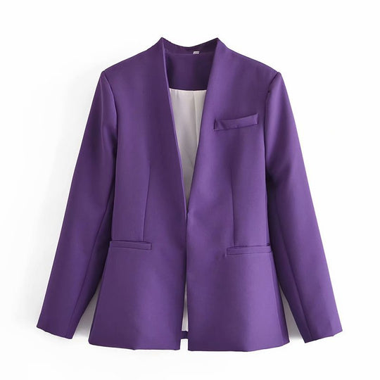 Damen Taillierter Blazer ohne Revers mit offener Front und Paspeltaschen Nord Taschen