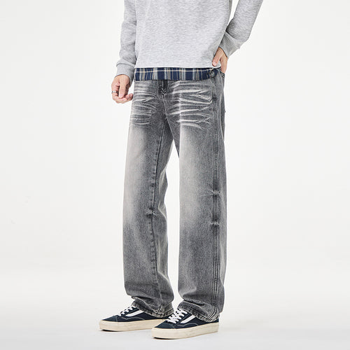 Herren Weit geschnittene Vintage-Denim-Jeans mit low-rise, Whisker‑Effekt und relaxed Bein Nord Taschen