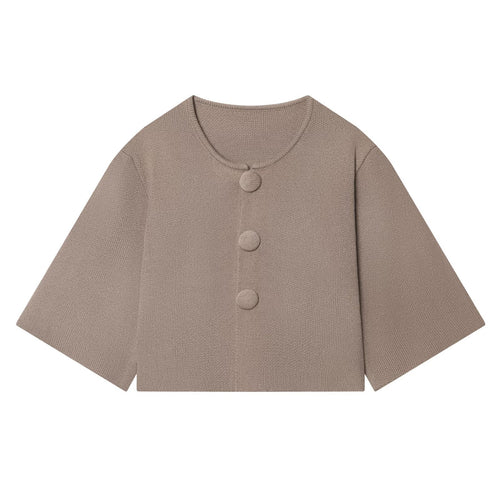 Damen Kurzgeschnittene Strickjacke mit überbreiten Ärmeln und bezogenen Knöpfen Nord Taschen