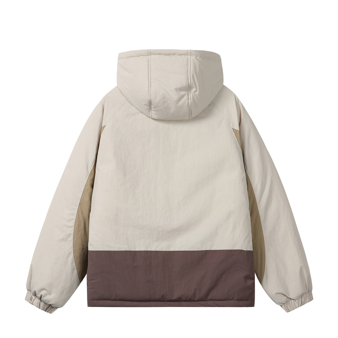 Unisex Boxy Colorblock Kapuzenpufferjacke mit winddichter Hülle und Reißverschlusstaschen Nord Taschen