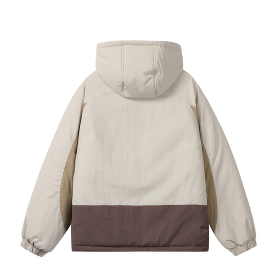 Unisex Boxy Colorblock Kapuzenpufferjacke mit winddichter Hülle und Reißverschlusstaschen Nord Taschen