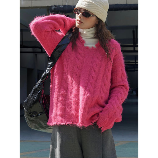 Damen Oversized Mohair-Optik Pullover mit flauschiger Struktur und Relaxed-Silhouette Nord Taschen