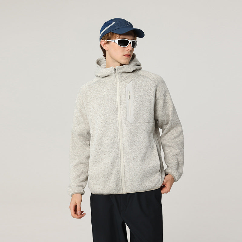 Herren Oversize Kapuzen‑Fleecejacke mit melierter Struktur, durchgehendem Reißverschluss und vertikaler Brusttasche Nord Taschen