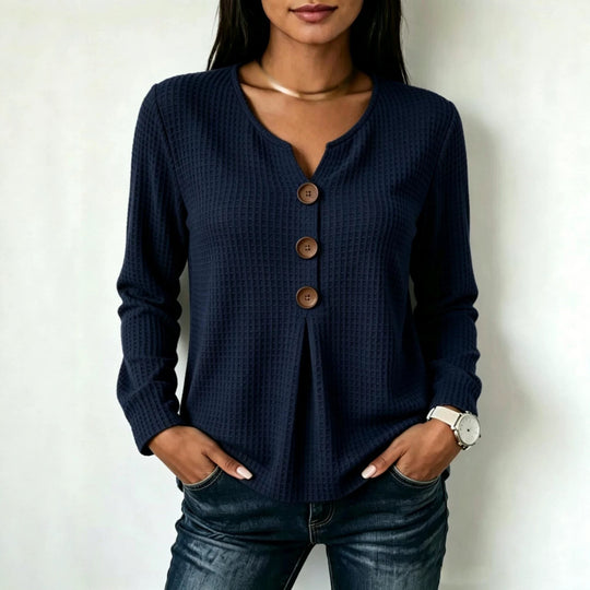 Damen Modisches Langarmshirt mit Knopfdetails Nord Taschen