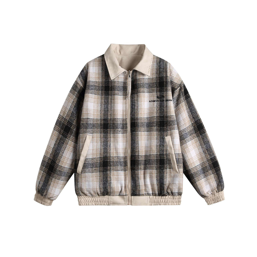 Damen Kurz geschnittene Boxy‑Jacke aus Wildleder‑Optik mit kariertem Kragen und elastischem Saum Nord Taschen
