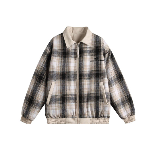 Damen Kurz geschnittene Boxy‑Jacke aus Wildleder‑Optik mit kariertem Kragen und elastischem Saum Nord Taschen