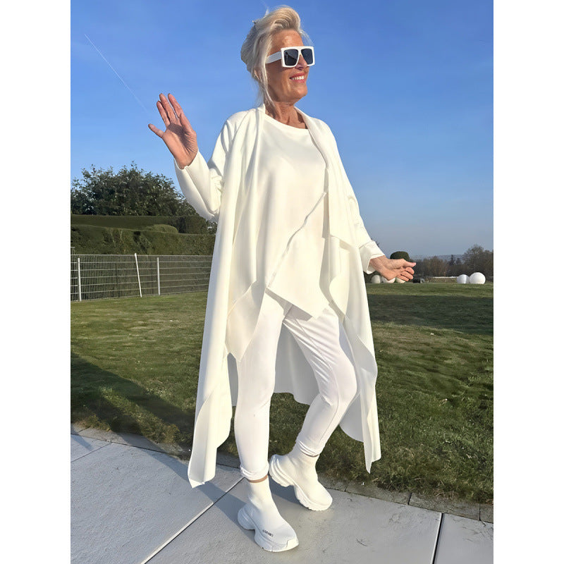 Damen Langer Fließender Longcardigan mit Wasserfall-Saum und Eingrifftaschen Nord Taschen