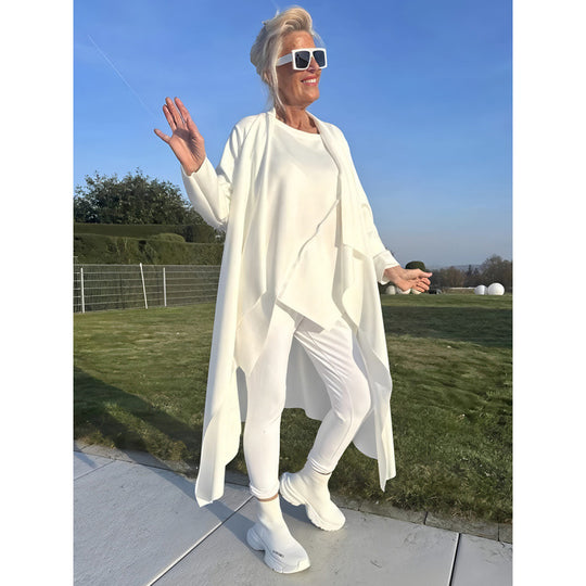 Damen Langer Fließender Longcardigan mit Wasserfall-Saum und Eingrifftaschen Nord Taschen