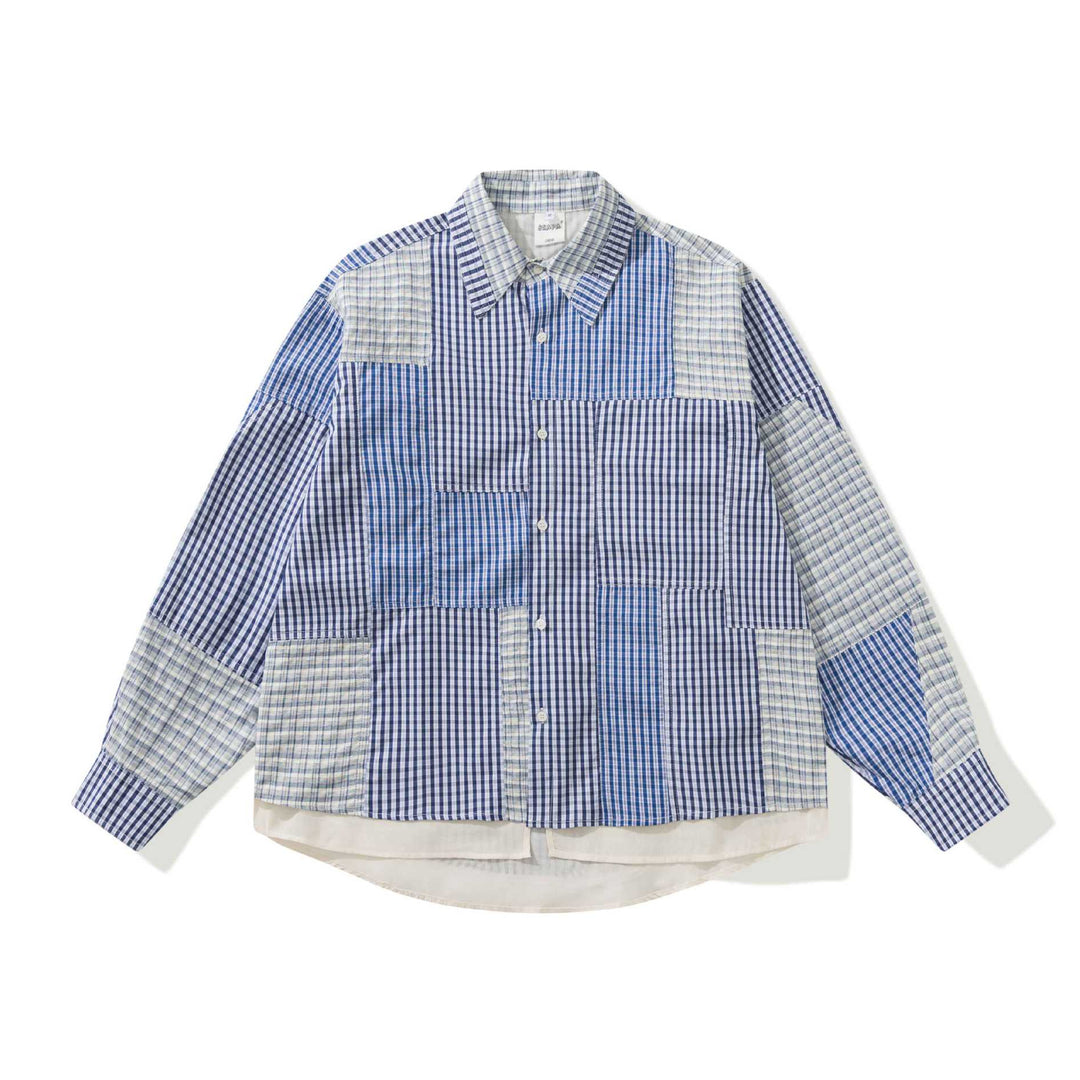 Unisex Patchwork-kariertes Overshirt mit verlängertem Saum Nord Taschen