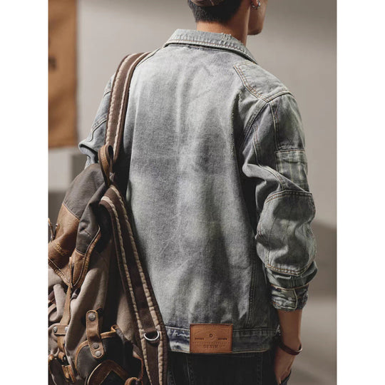 Herren Denim-Jeansjacke im Used-Look mit Hemdkragen, aufgesetzten Brusttaschen und legerer Passform Nord Taschen