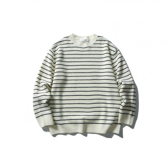Unisex Oversize Streifen-Strickpullover mit Rundhalsausschnitt und geripptem Saum Nord Taschen