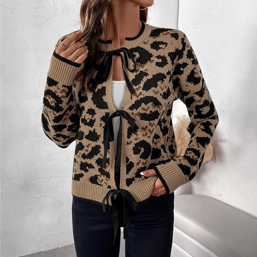 Damen Lässiger Cardigan mit Leo-Muster Nord Taschen