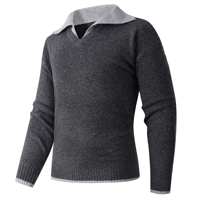 Herren Feiner V-Ausschnitt-Pullover mit Hemdkragen‑Optik und gerippten Bündchen Nord Taschen