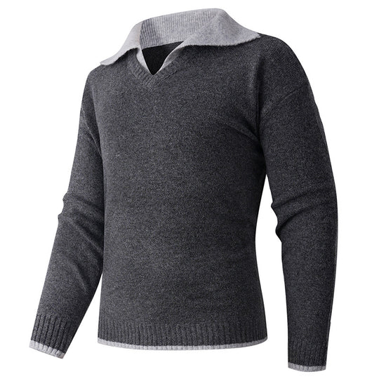 Herren Feiner V-Ausschnitt-Pullover mit Hemdkragen‑Optik und gerippten Bündchen Nord Taschen