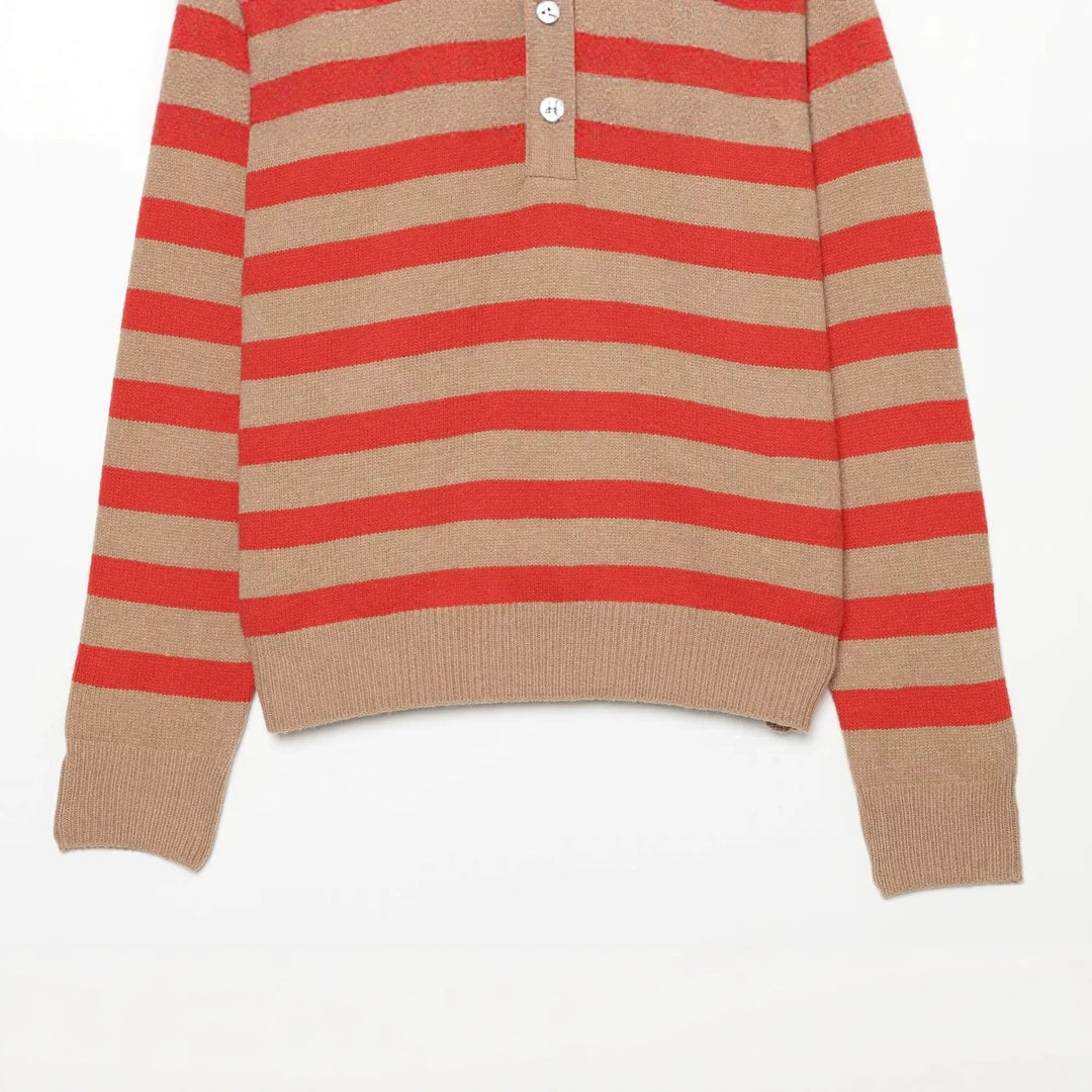 Damen Gestreifter Strickpullover mit Henley-Knopfleiste Nord Taschen